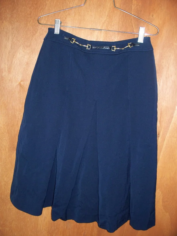 Celine Navy Pleated Skirt (42)