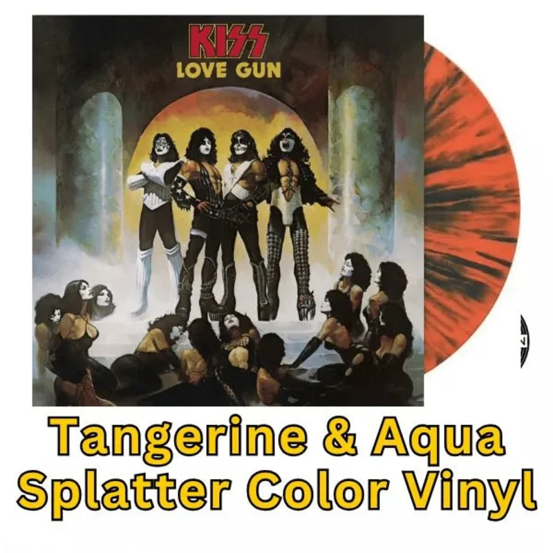 KISS - Love Gun - Tangerine & Aqua Splatter Color Vinyl Record